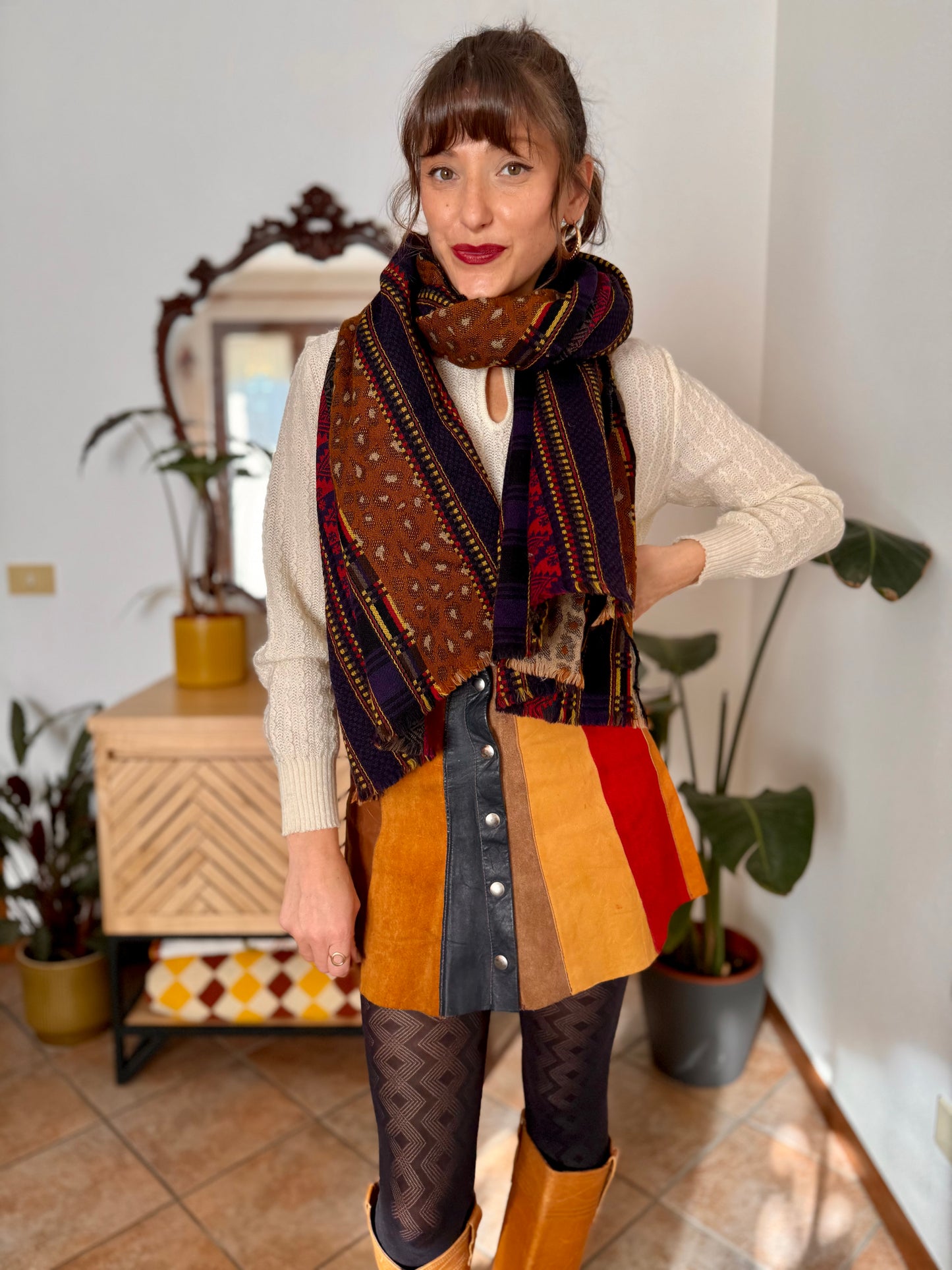 1970’s vintage multicolour wool scarf with mixed woven patterns