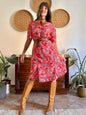 1960’s vintage punk and purple floral print midi dress with cowl neck