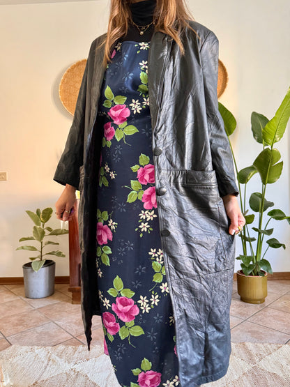 1990’s vintage butter soft black leather trench coat with lapel detail