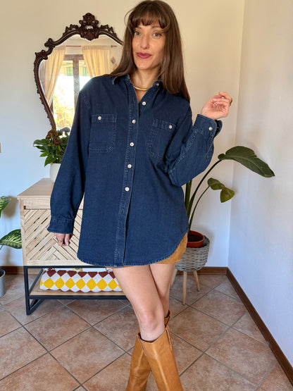 1990’s vintage thick dark denim shirt with metallic buttons