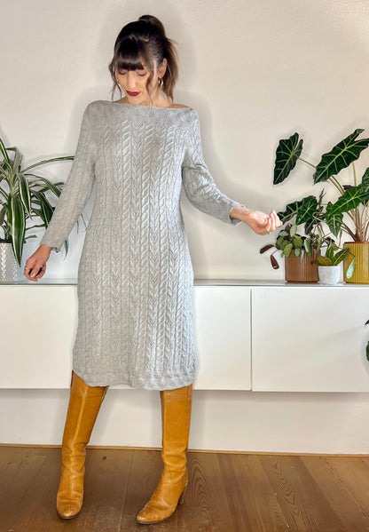 1990's vintage grey wool cable knit midi dress