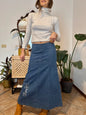 Y2k vintage denim maxi skirt with embroidered floral details