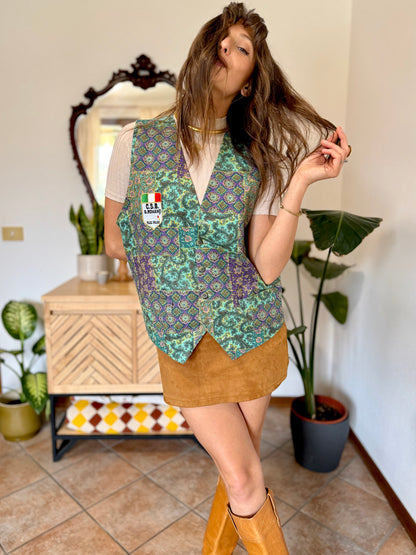 1970’s vintage turquoise, yellow and purple paisley vest