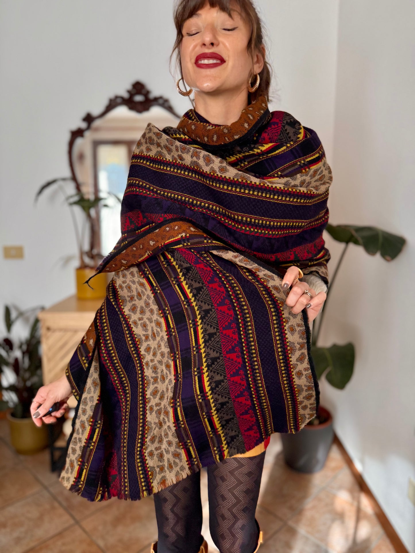 1970’s vintage multicolour wool scarf with mixed woven patterns