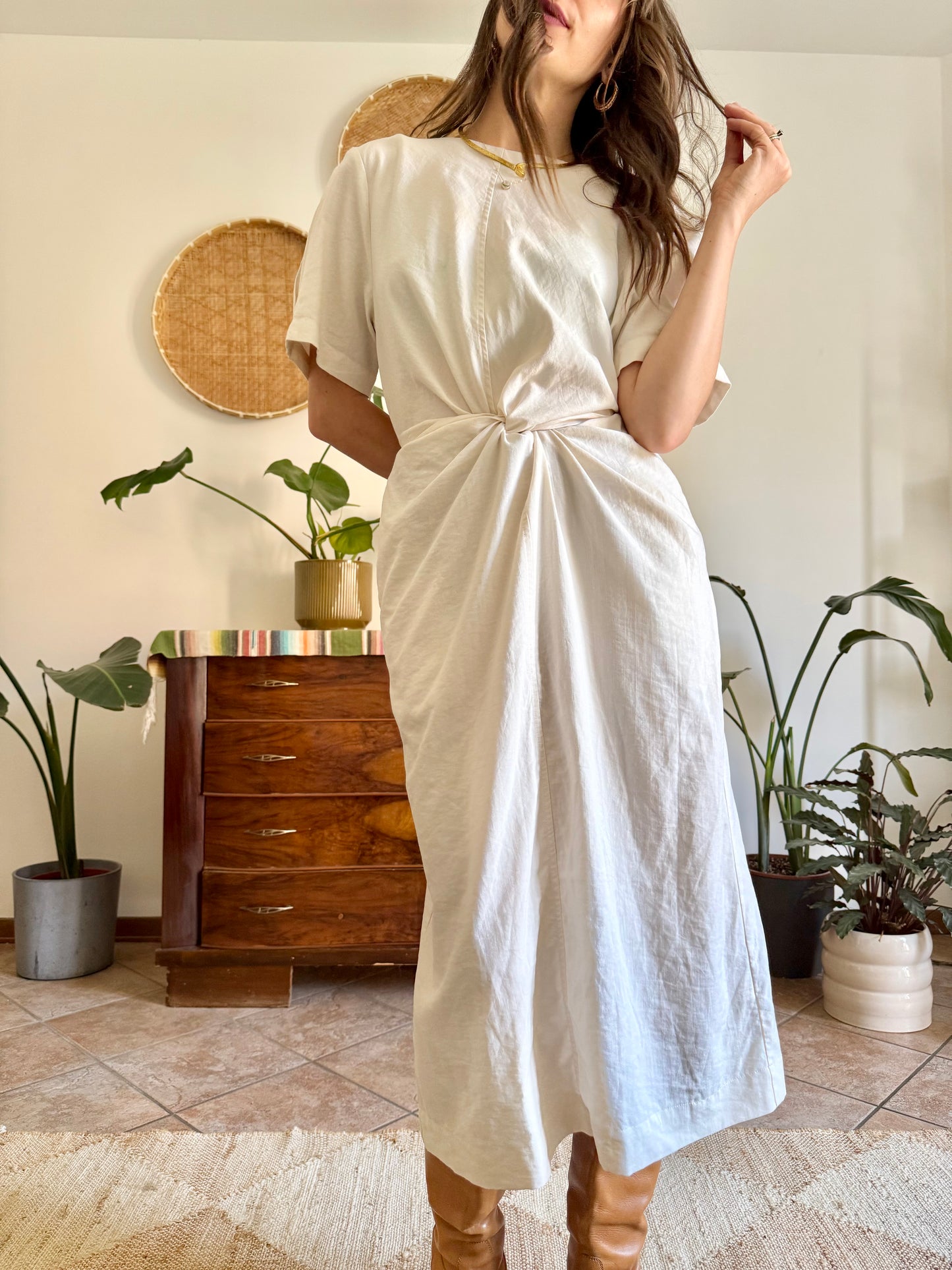 1990’s vintage cream gathered detail maxi dress