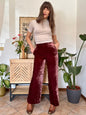 Burgundy crushed velvet wide leg trousers
