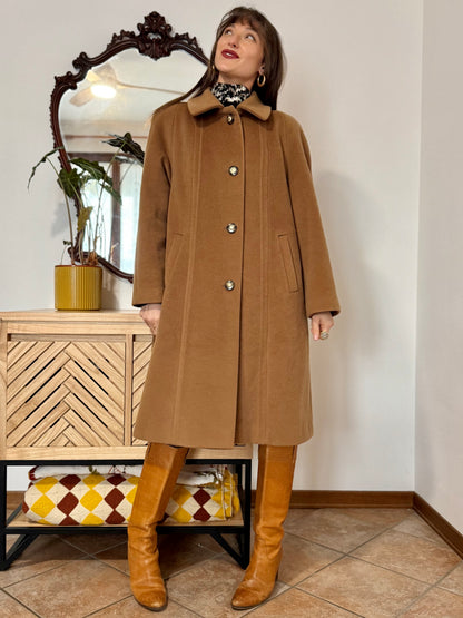 1970’s vintage tan wool overcoat with oversize button details