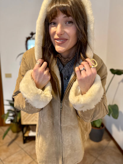 1990’s vintage beige suede leather coat with faux fur lining