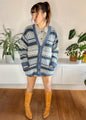 1970's vintage oversize blue and cream stripe cardigan