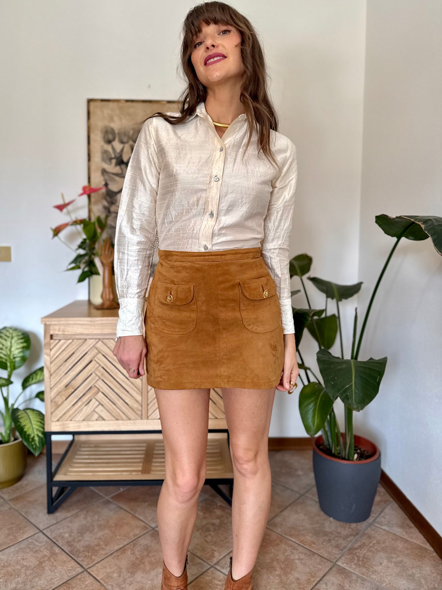 1990’s vintage cream raw silk textured blouse with mother of pearl buttons