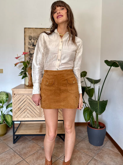1990’s vintage cream raw silk textured blouse with mother of pearl buttons