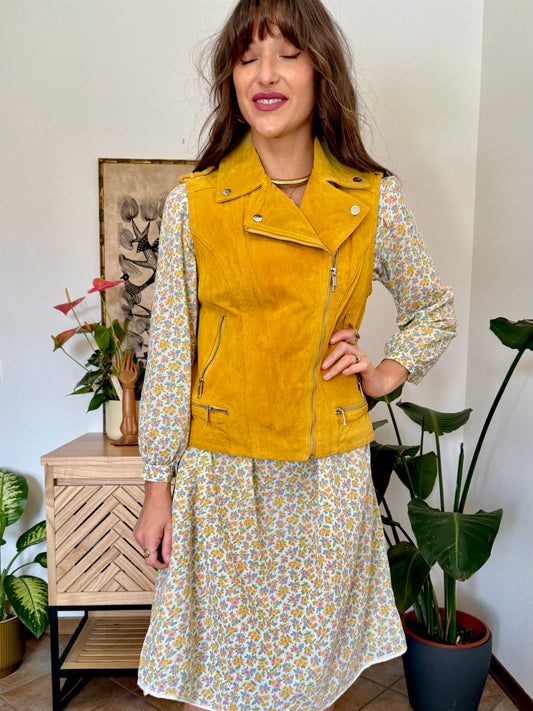 1990’s vintage mustard yellow suede moto vest