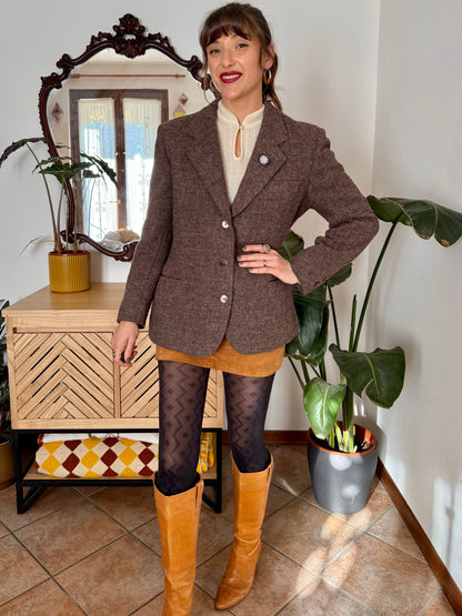 1960’s vintage mauve tweed wool blazer with cloisonné pin