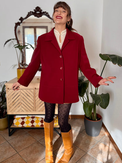1970’s vintage oversize dark cherry red blazer with stitched detailing