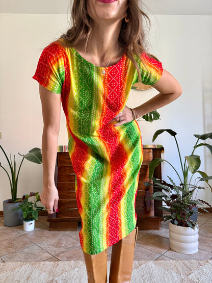 1970’s vintage multicolour tie die effect midi dress