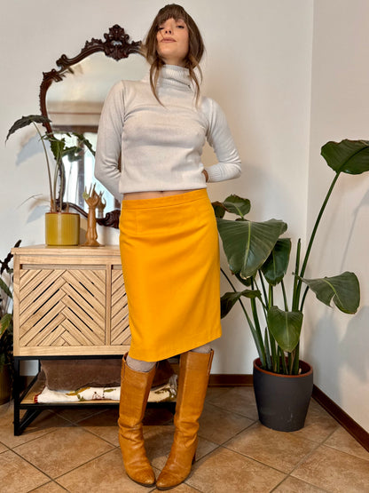 1970's vintage mustard yellow wool midi skirt