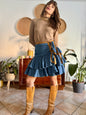 1990's vintage western ruffle denim mini skirt with tan details