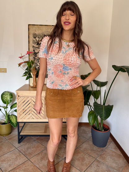 1990’s vintage pink, peach and blue crinkle top