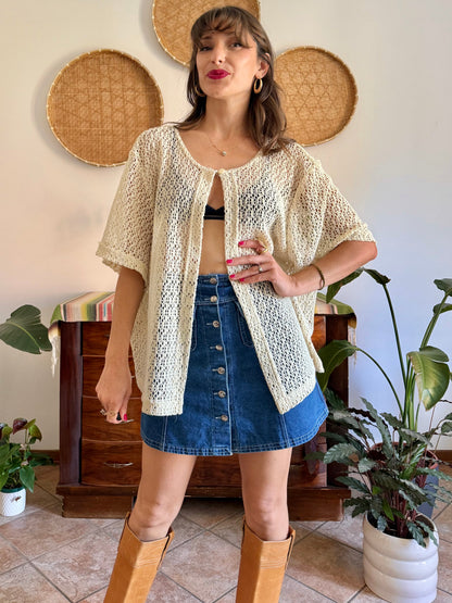 1970’s vintage oversize cream crocheted blouse