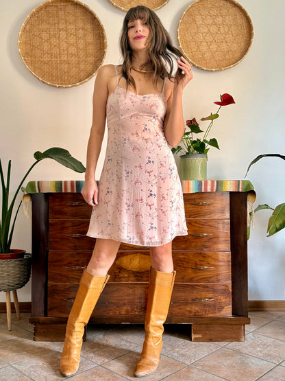 1990’s vintage powder pink slip dress with floral print