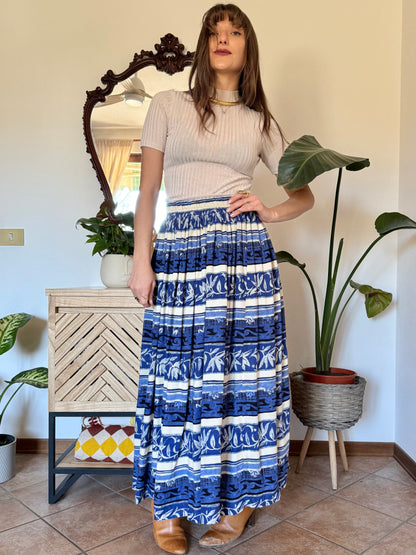1990’s vintage blue and cream floral stripped maxi skirt