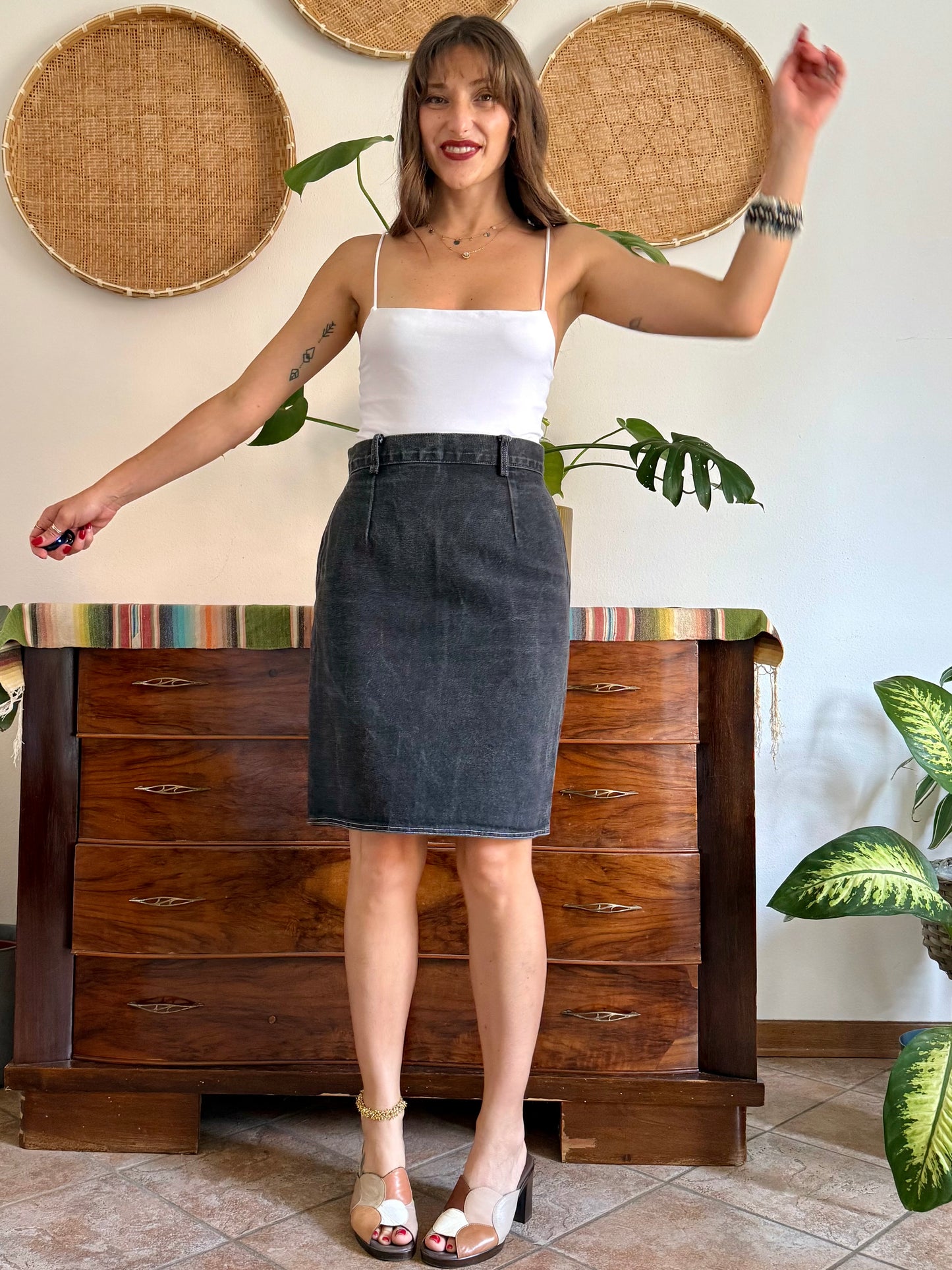 1970’s vintage black denim midi skirt