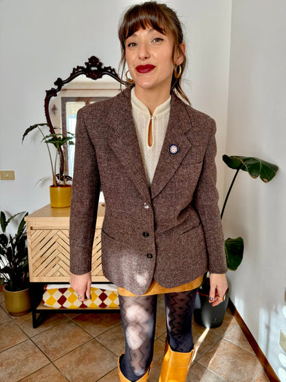 1960’s vintage mauve tweed wool blazer with cloisonné pin