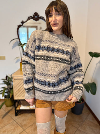 1990’s vintage thick knit alpaca and wool blend geometric pattern pullover