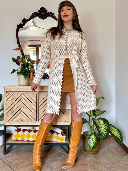 1970’s vintage cream crochet polka dot coat