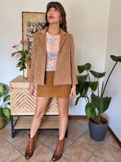 1990’s vintage tan cashmere jacket with metallic square woven pattern