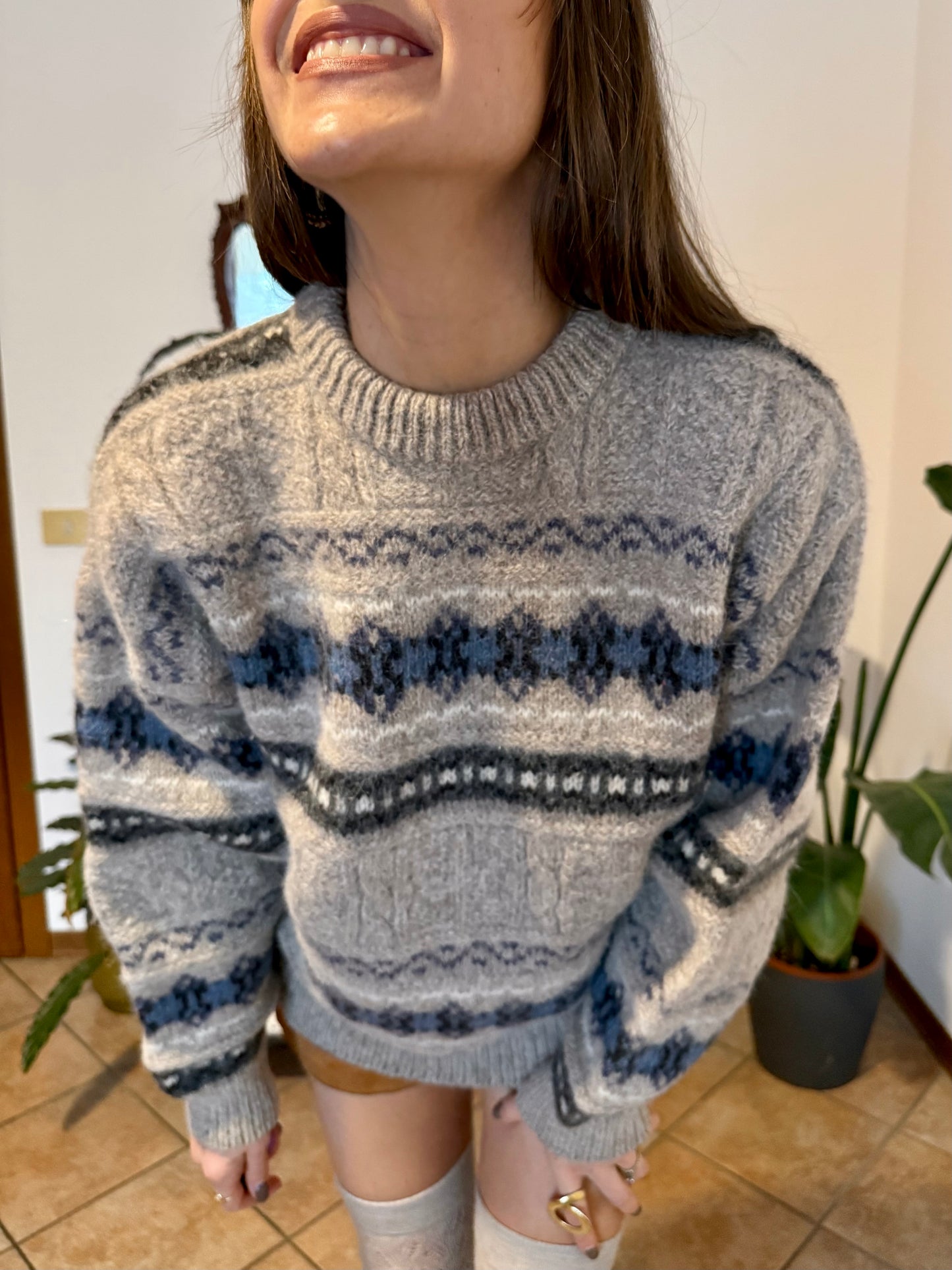 1990’s vintage thick knit alpaca and wool blend geometric pattern pullover