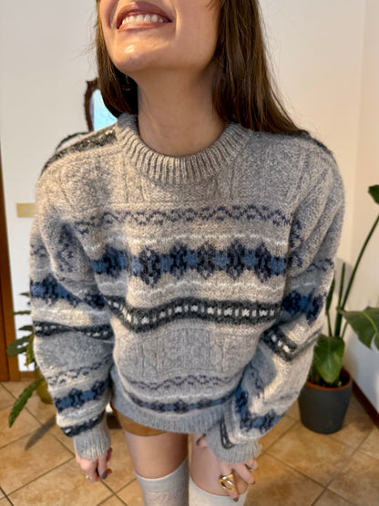 1990’s vintage thick knit alpaca and wool blend geometric pattern pullover