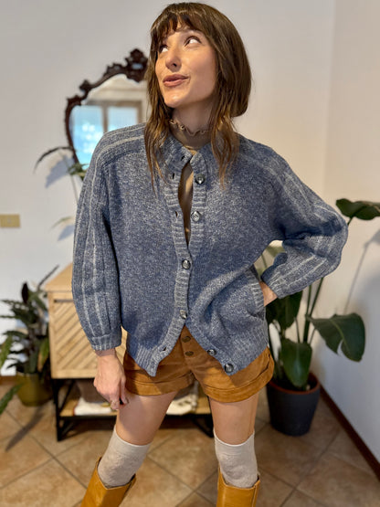1970’s vintage thick knit blue mohair and wool cardigan