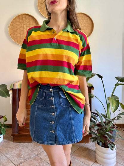 1990’s vintage red, yellow and green stripe polo
