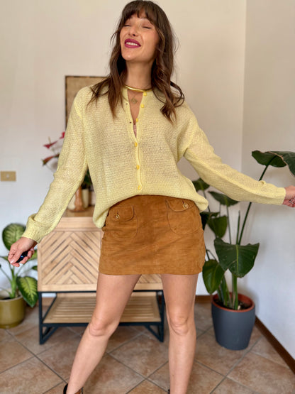 1960’s vintage hand knit butter yellow light weight wool cardigan