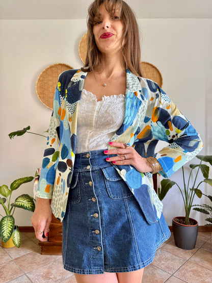 1990’s vintage blue, green and orange abstract print linen jacket