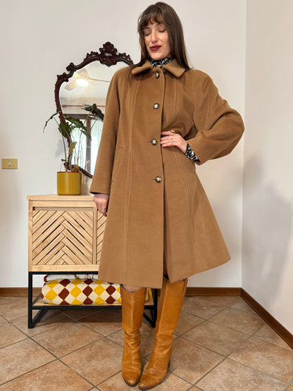 1970’s vintage tan wool overcoat with oversize button details