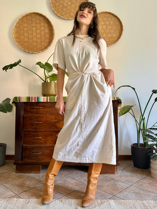 1990’s vintage cream gathered detail maxi dress