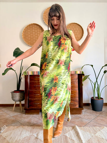 1990's vintage green and burgundy safari print maxi dress