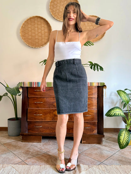 1970’s vintage black denim midi skirt