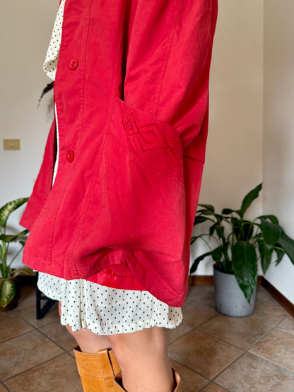 1990’s vintage cherry red chore coat with diamond embroidered detailing