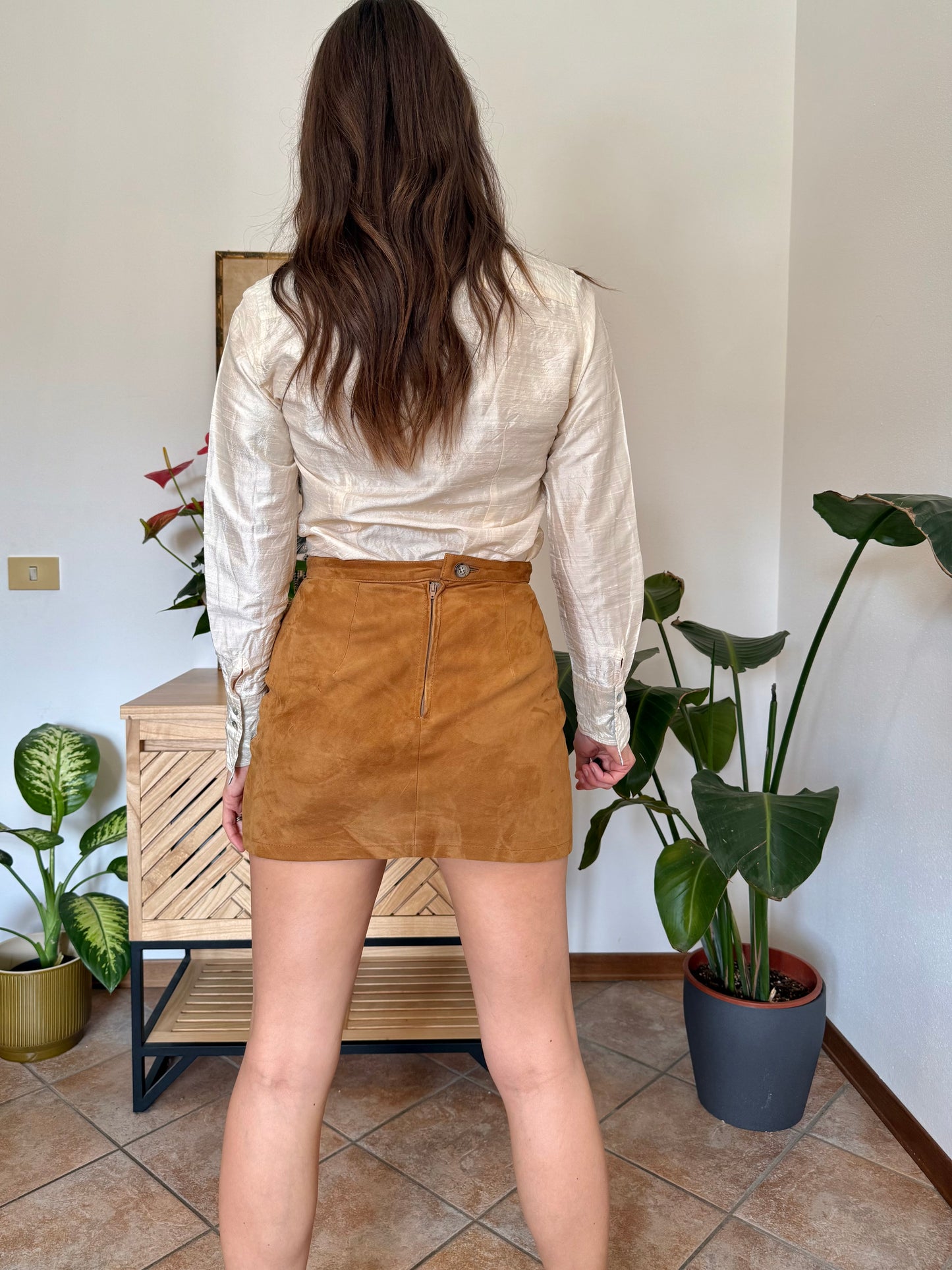 1990’s vintage cream raw silk textured blouse with mother of pearl buttons