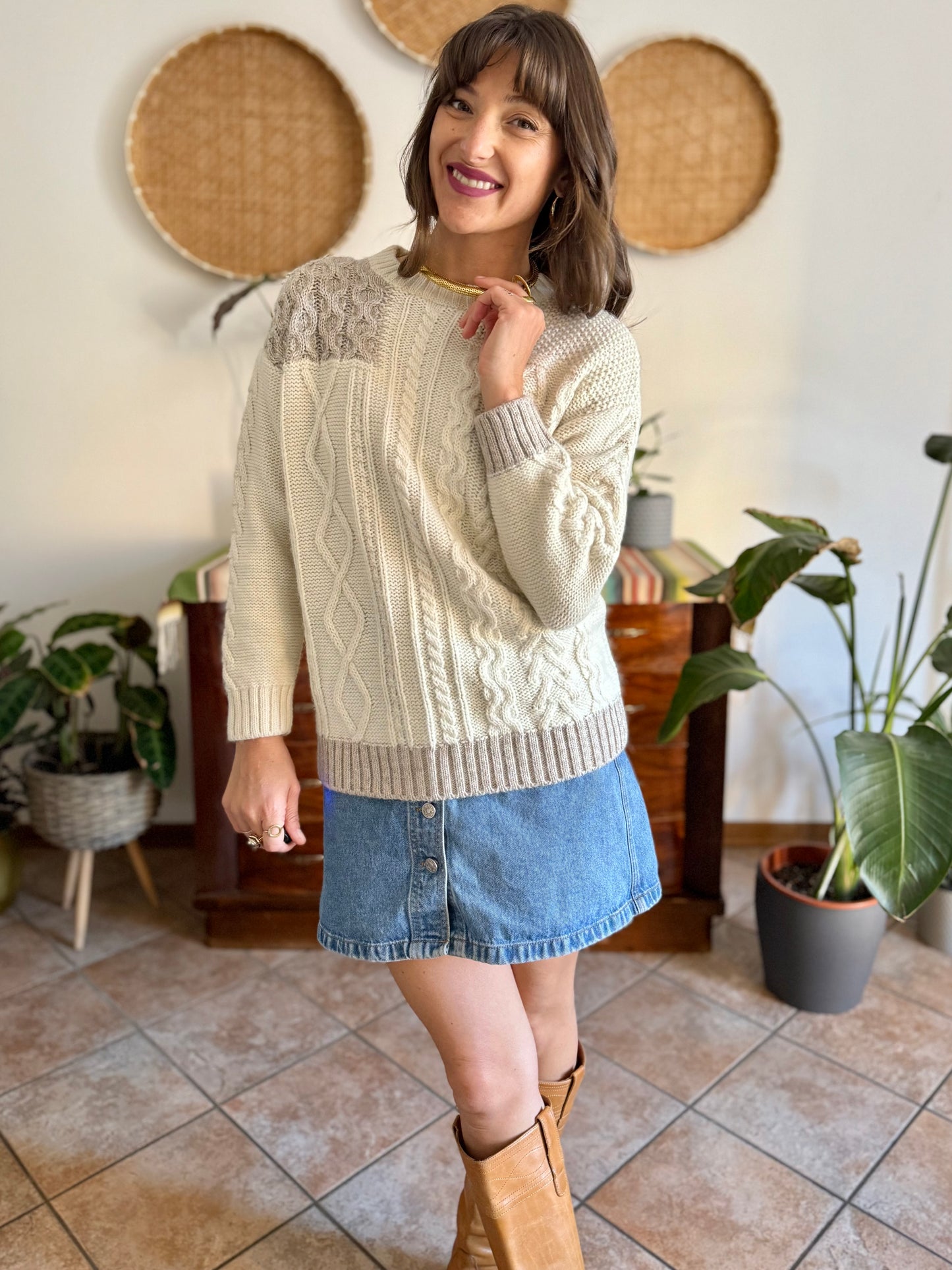 Y2k vintage new with tags cream wool and alpaca blend cable knit pullover