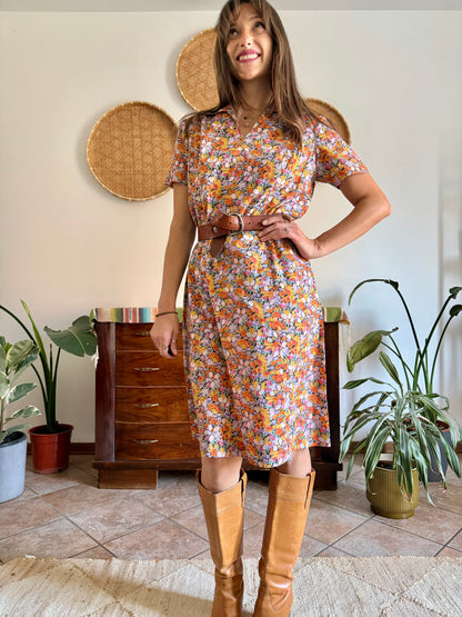 1960’s vintage multicolor pastel micro floral print midi dress