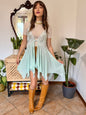 Y2K vintage asymmetrical light turquoise and lace slip
