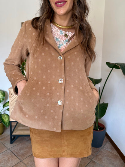 1990’s vintage tan cashmere jacket with metallic square woven pattern