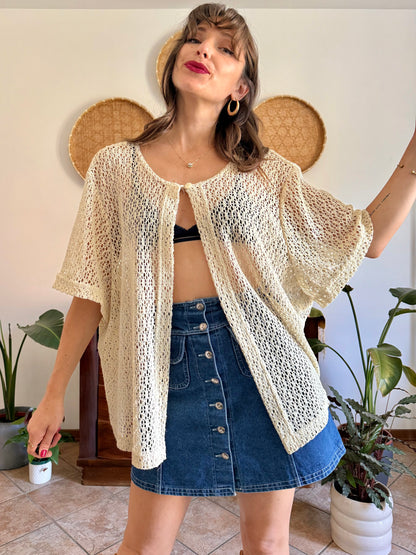 1970’s vintage oversize cream crocheted blouse