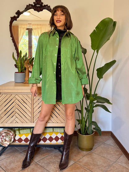 1970’s vintage oversize green and brown iridescent silk blouse
