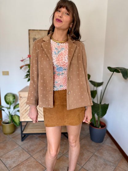 1990’s vintage tan cashmere jacket with metallic square woven pattern