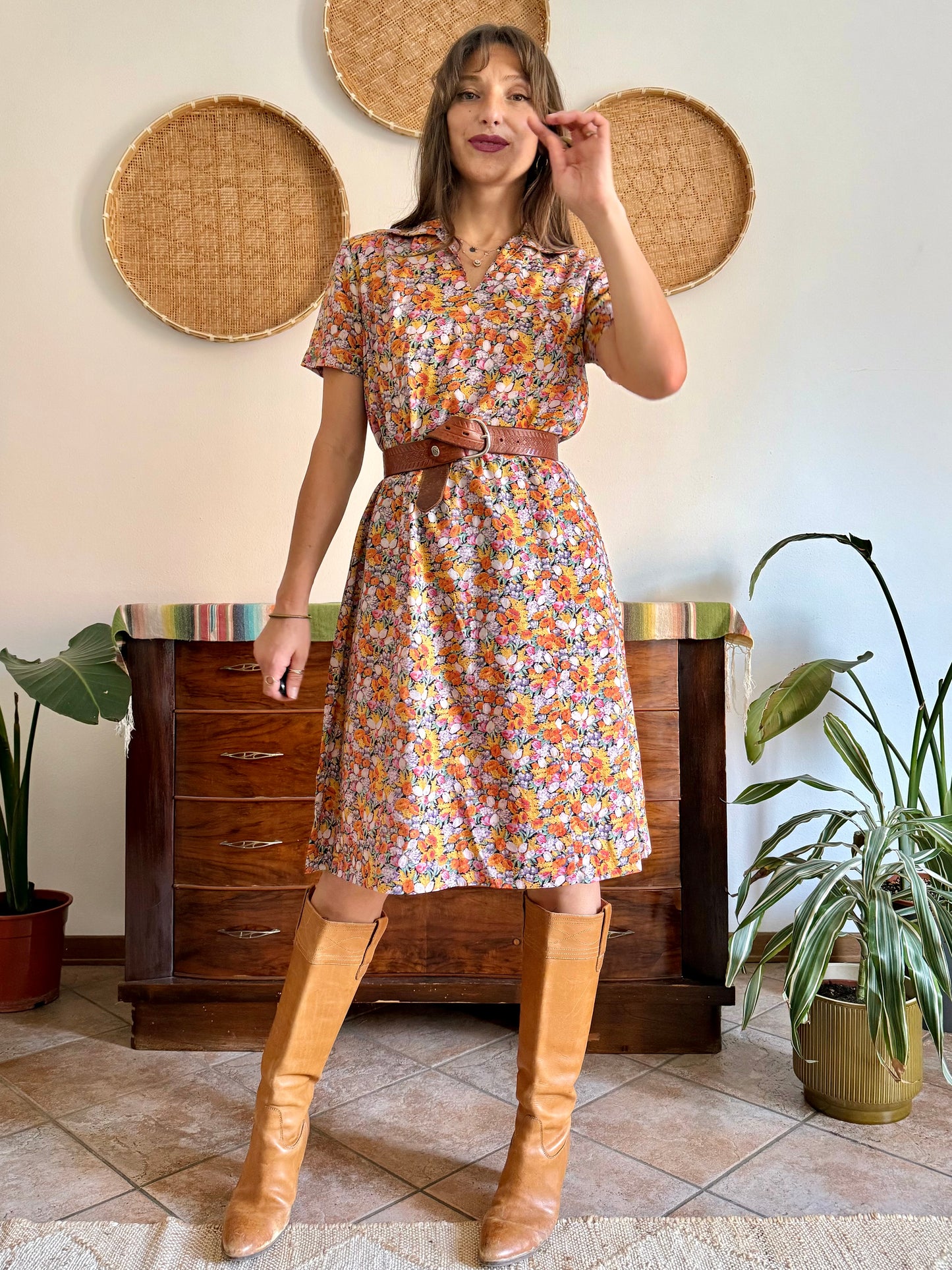 1960’s vintage multicolor pastel micro floral print midi dress